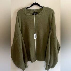 Express Balloon Sleeve Olive Green Sweater
